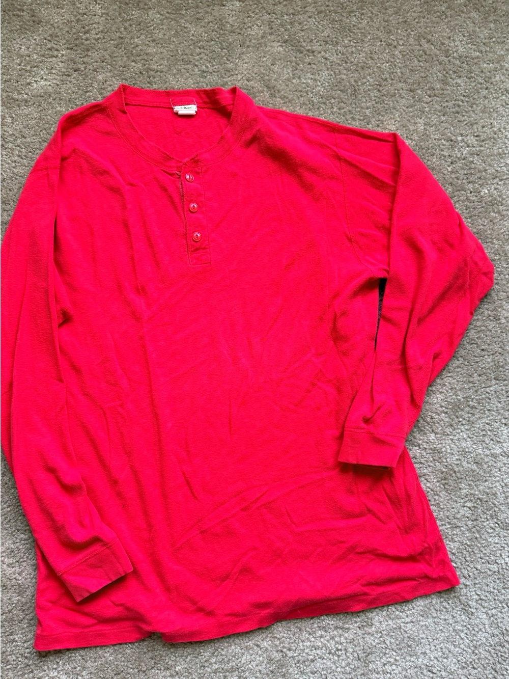 Vintage L.L Bean Men's Long-Sleeve Henley Shirt - Red 100 cotton sz xl
